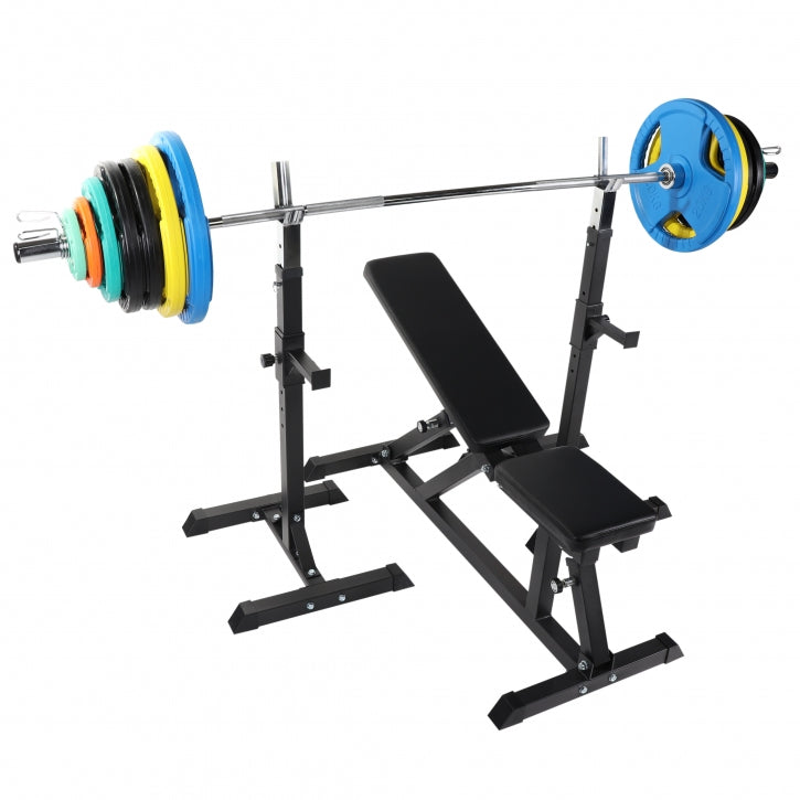Vinopenkki ja kyykkytelineet 150 kg levytankosarjalla