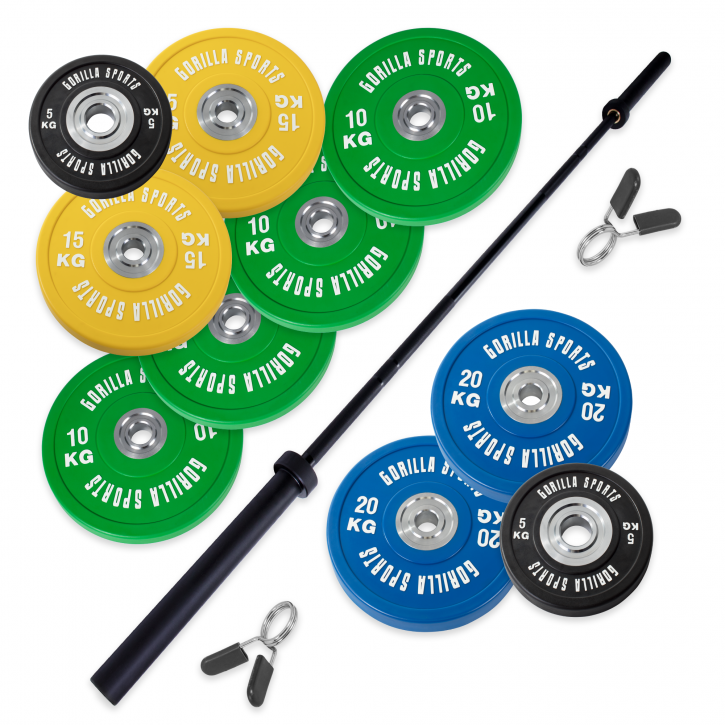 Bumper Plate levytankosarja 140 kg mustalla tangolla