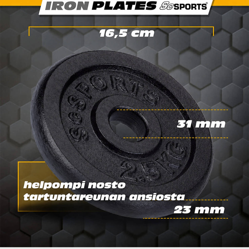 Säädettävä valurautakäsipainosarja 70 kg, 30/31 mm