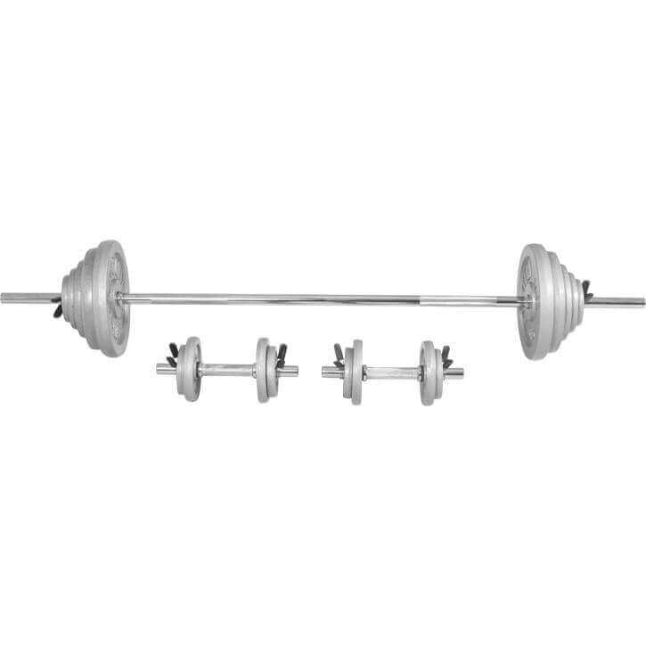 100 Kg painosetti levytangolla ja käsipainotangoilla