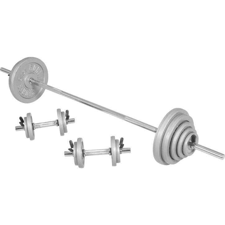 100 Kg painosetti levytangolla ja käsipainotangoilla