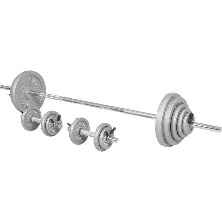 100 Kg painosetti levytangolla ja käsipainotangoilla