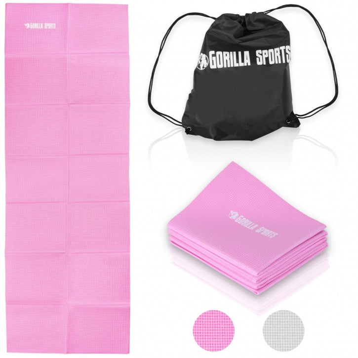 Taitettava joogamatto 4 mm kantolaukulla, pinkki