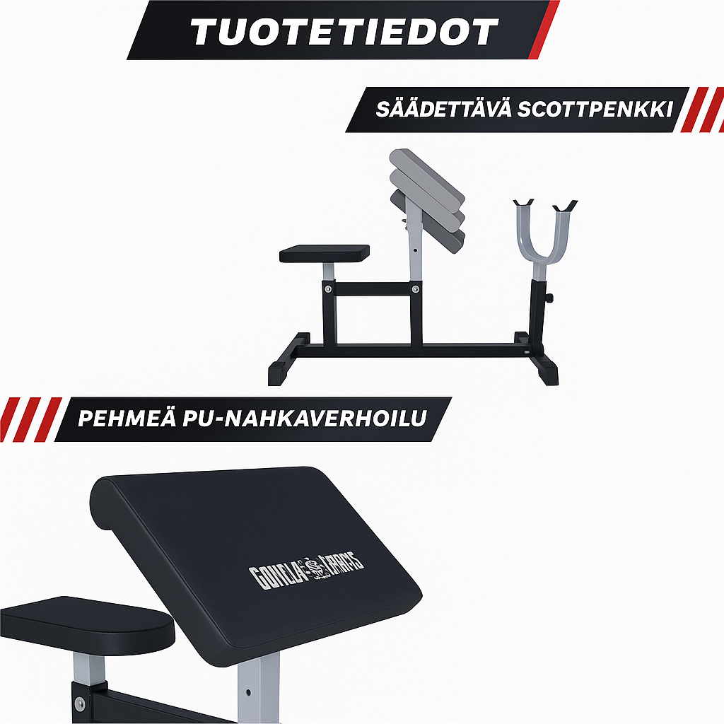 Säädettävä Scott-penkki, musta