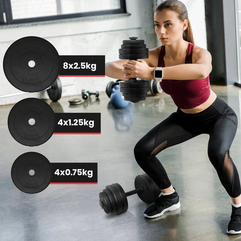 Säädettävä käsipainosarja 30 kg, muovipinnoitetut levypainot 25 mm