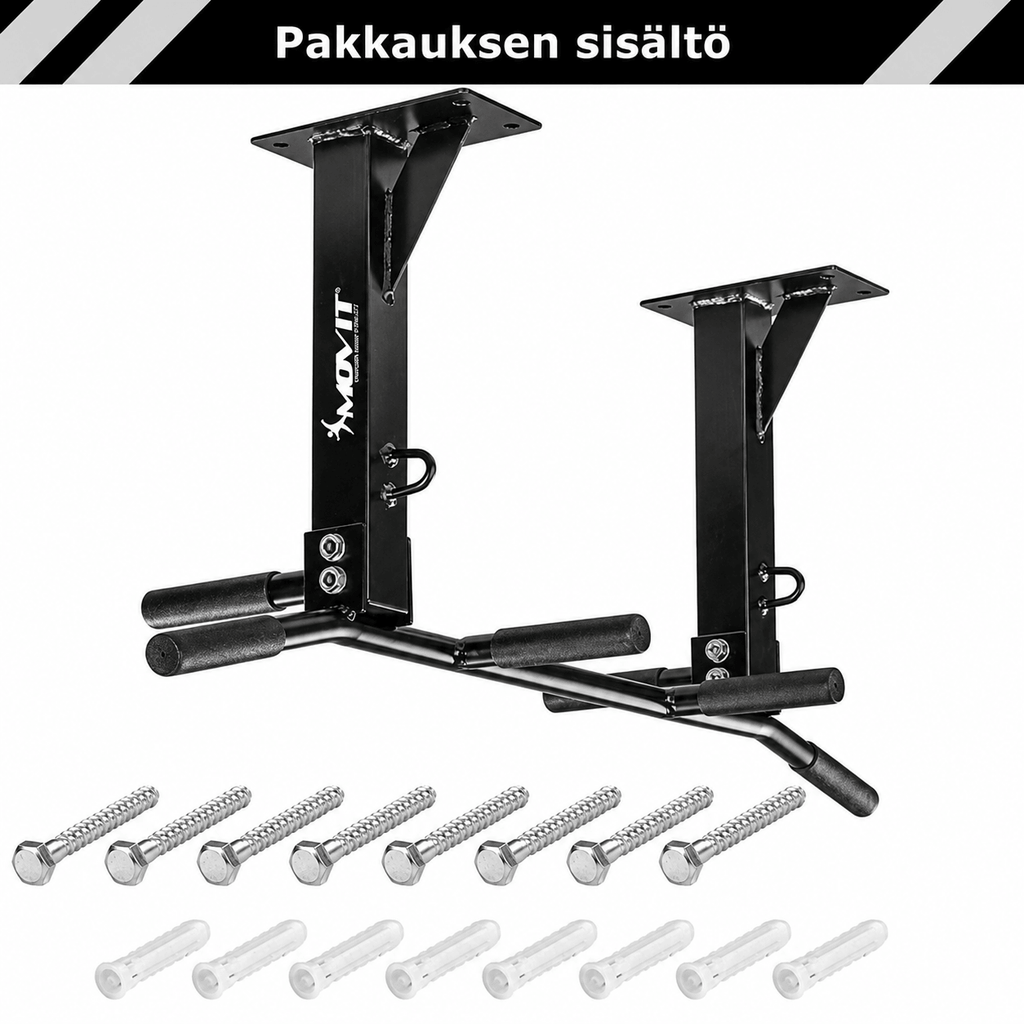 Leuanvetotanko kattoon 350 kg, moniotemalli – musta/valkoinen