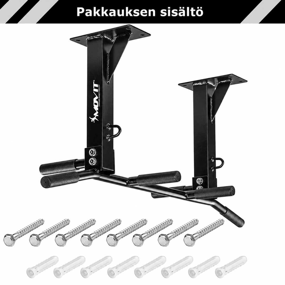 Leuanvetotanko kattoon 350 kg, moniotemalli – musta/valkoinen