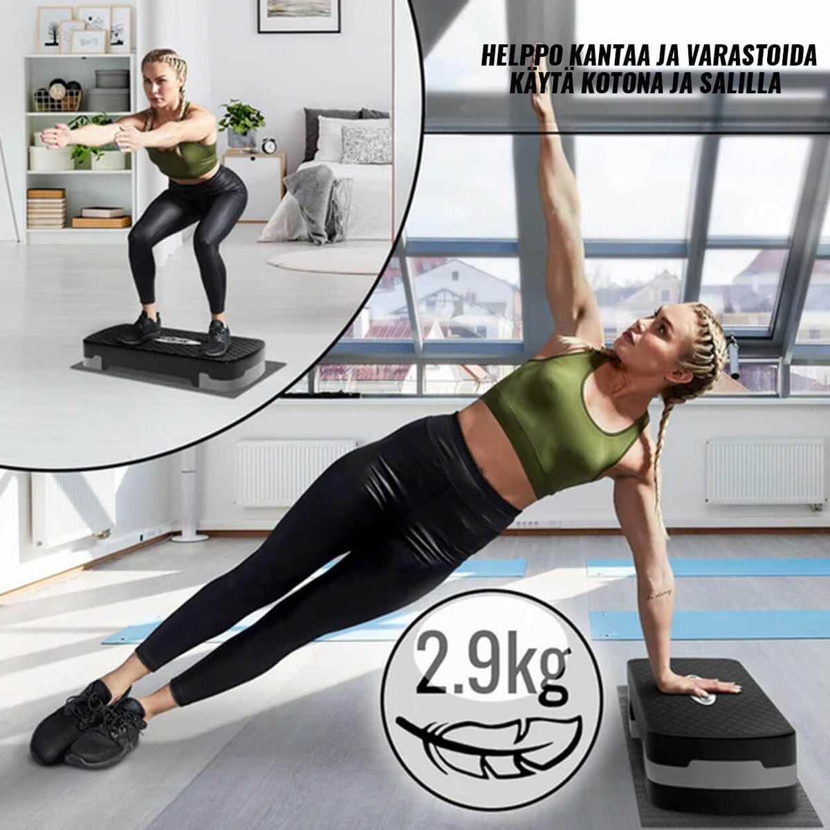 Korkeussäädettävä aerobic steppilauta 3 tasoa
