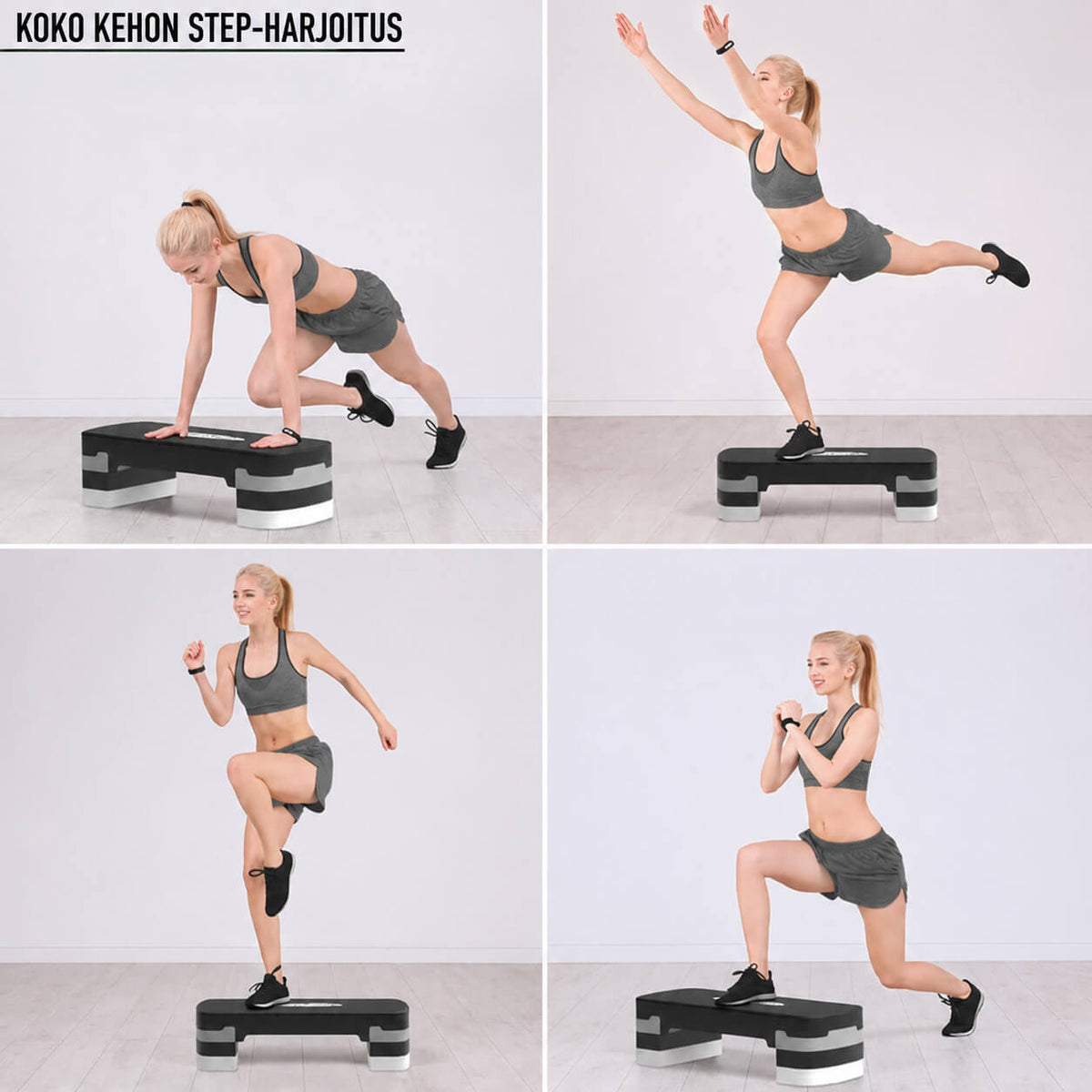 Korkeussäädettävä aerobic steppilauta 3 tasoa