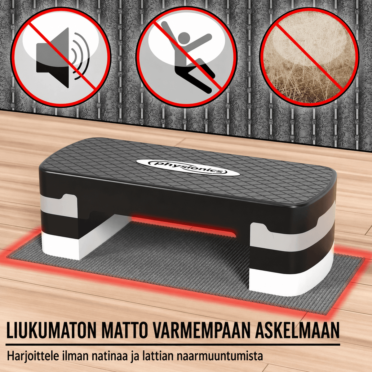 Korkeussäädettävä aerobic steppilauta 3 tasoa