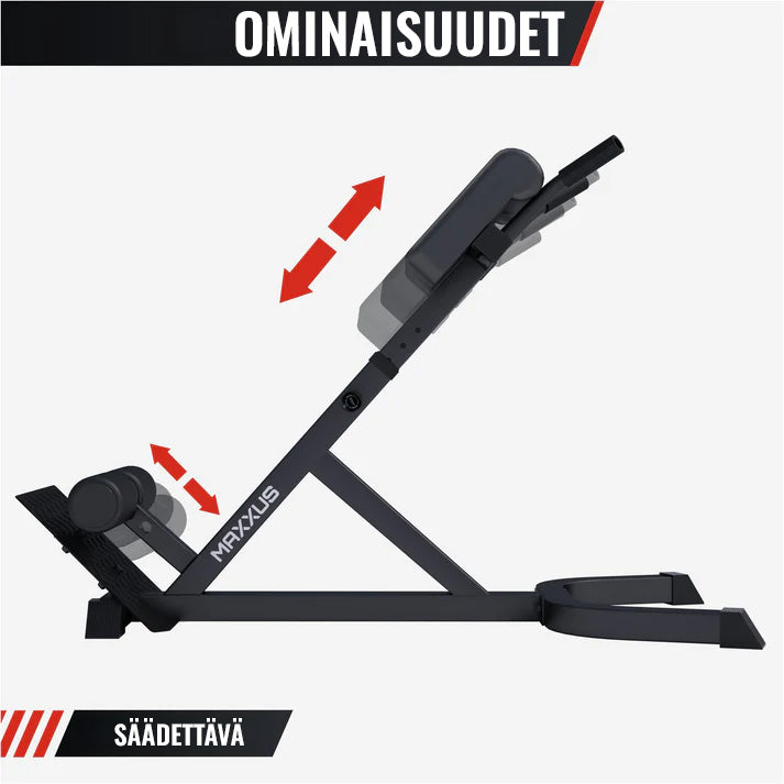 Säädettävä selkäpenkki dippikahvoilla 150kg