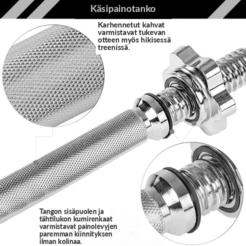 Käsipainotanko 35 cm kierrelukoilla, 30 mm