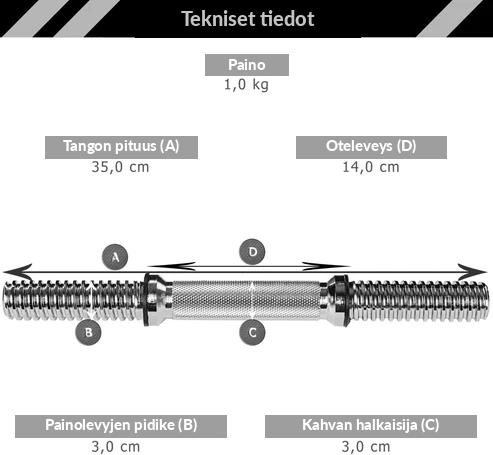 Käsipainotanko 35 cm kierrelukoilla, 30 mm