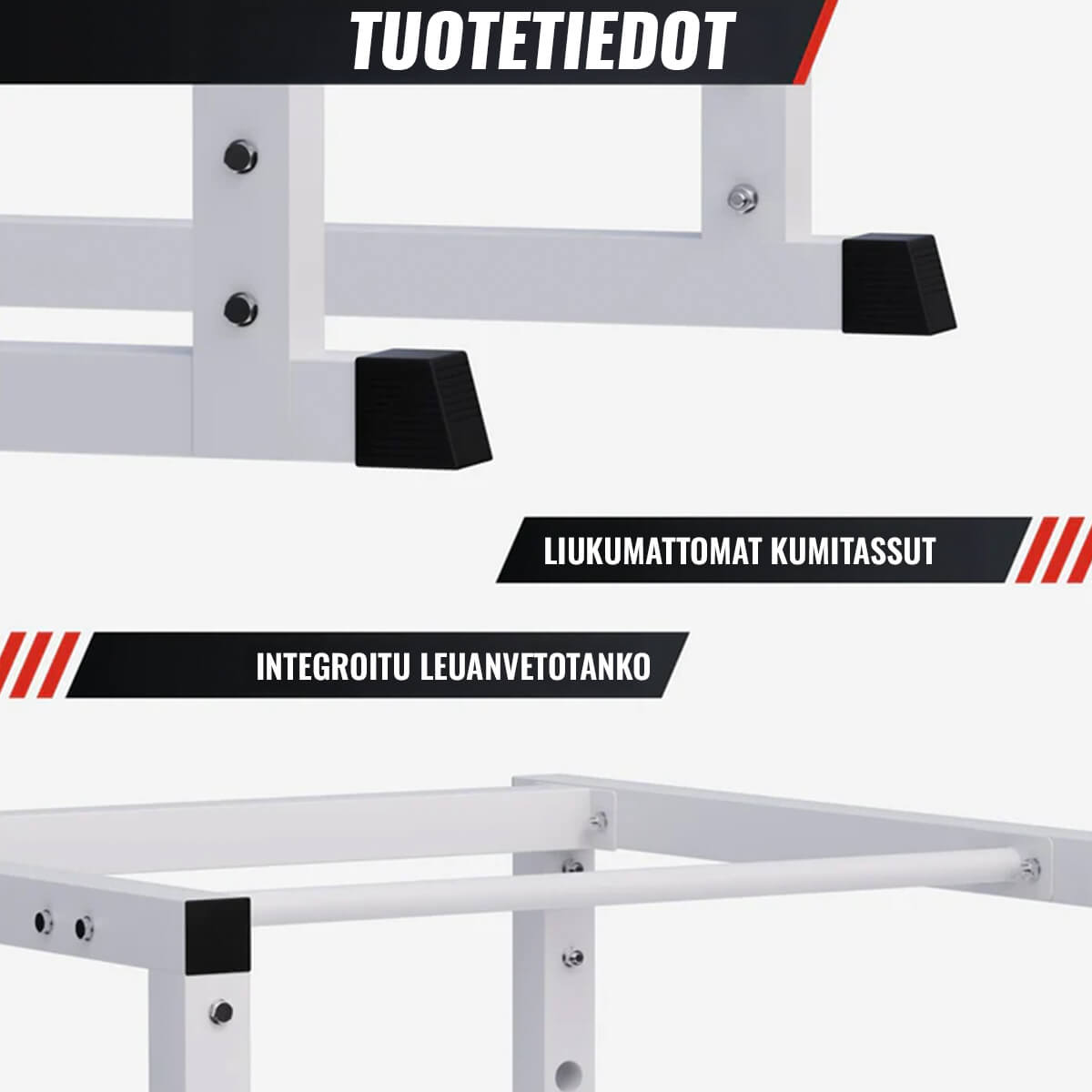 Power Rack kyykkyhäkki turvaraudoilla ja leuanvetotangolla