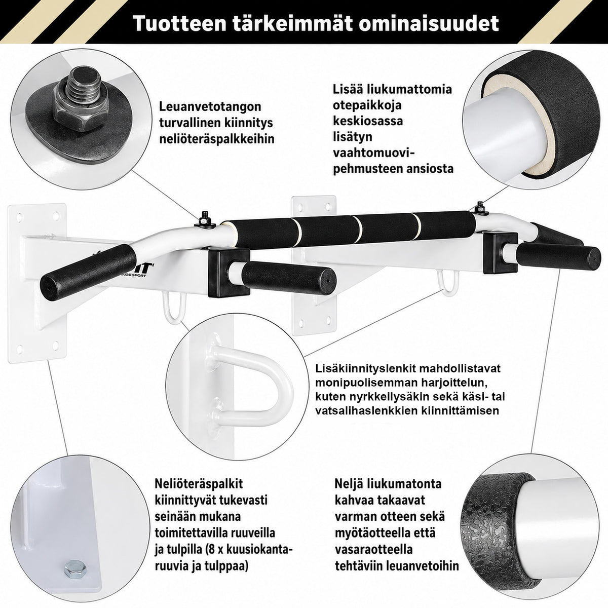Seinään kiinnitettävä leuanvetotanko 350 kg