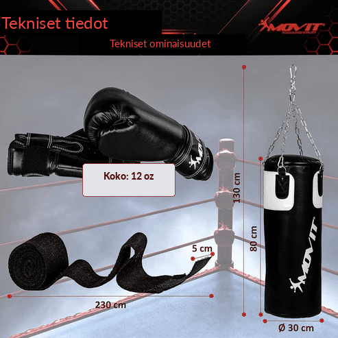 Nyrkkeilysetti 25 kg – nyrkkeilysäkki, 12 oz hanskat ja käsisiteet