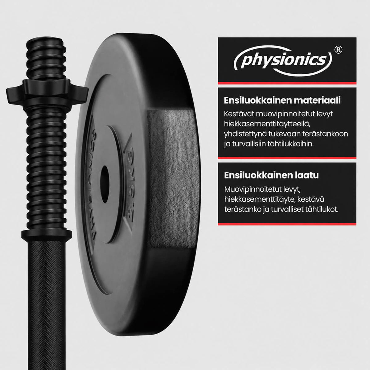 Säädettävä käsipainosarja 30 kg, muovipinnoitetut levypainot 25 mm