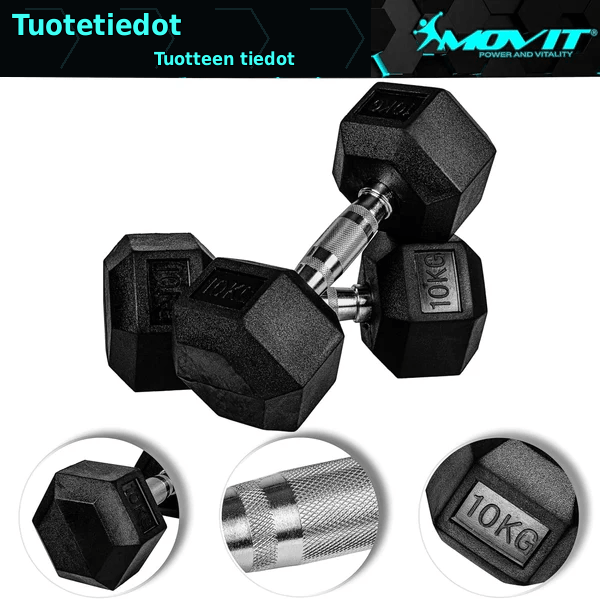 Hexagon-käsipainopari 4–60 kg kumipinnoitteella